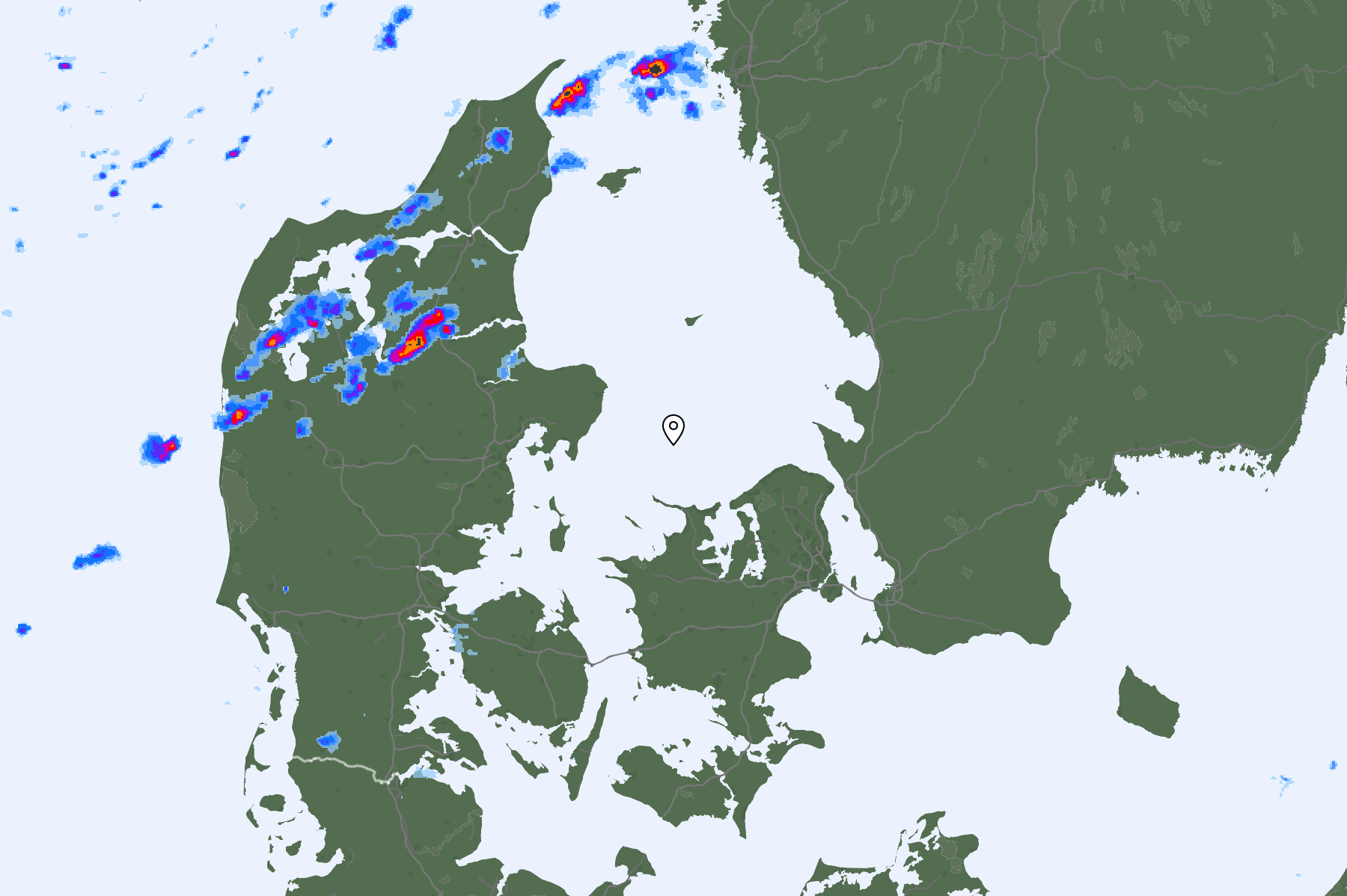 Foreca radarbillede over Danmark